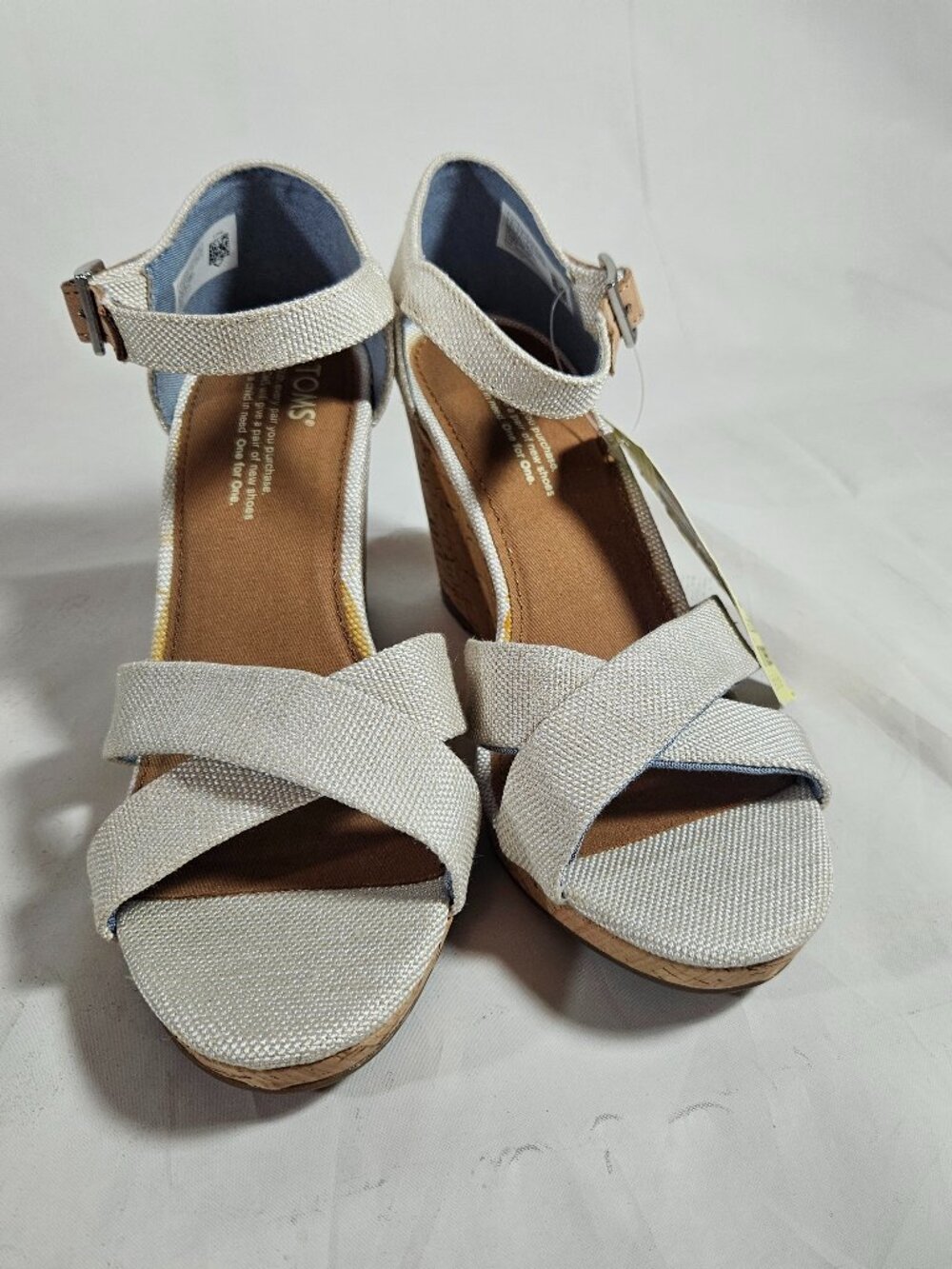 Toms Sienna Cork Wedge Heels Sandals Women's Size 8.5 Natural Yarn Dye Tan - Picture 4 of 9